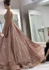 Nowy Projektant Róża Złoty Sparkly Sexy Africal Prom Dresses Zroszony Kryształy Backless Cekinowa długość podłogi Sukienka Wieczór Nosić Formalna sukienka