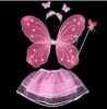 Kinder Mädchen Feenprinzessin Kostüm Sets bunte Bühnenkleidung Schmetterlingsflügel Zauberstab Stirnband Tutu Röcke GB1362