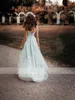 2020 Applique Floral azul bebê Querida Prom Vestidos de baile Lace 3D Cap Sleeve V Backless Tulle Quinceanera vestido de noiva vestidos de noite