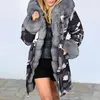 O dames down jas winter camouflage pluche kraag warme dikke faux bont jas plus size hood parka lange vrouwelijke jas