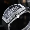 Luksusowe zegarki dla mężczyzn Zegarek Quartz Vanguard Wszystkie Diamond Case Wysokiej Jakości Zegarek Skórzany Pasek Iced Out Zegarki Montre De Luxe