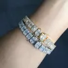 Bracciale a grappolo baguette ghiacciato Braccialetti hip-hop con zirconi cubici quadrati Uomo Donna Gioielli Bling Bling