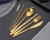 Roestvrij staal Kleurrijke bestek Set Rainbow Plated Servies Creative Diner Set Herbruikbare Fork Mes Chopsticks Pouch