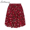 Red Ruffles Leopard Summer Skirts Women NEW Sexy Boho Mini Skirts Retro Casual A Line High Waist Girls Short