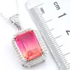 Luckyshin 2set/lot Rings Pendants Sets square Bi colored Tourmaline Vintage 925 silver Necklaces Women Weddings Party Xams Gift