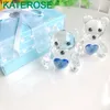 50pcs Baby Boy Douche Favors Choice Crystal Collection Blue Teddy Bear Figurines en boîte à cadeau Boîte de baptême de baptême Baptême souvenir