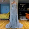 Cheap Sky Blue Sequins Lace Evening Dresses Wear Strapless Sleeveless Crystal Beads Mermaid Ruched Party Dress Sequined Formal Prom Gowns