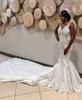 Luxuriöse Meerjungfrau-Kristalle, arabische Brautkleider in Übergröße, V-Ausschnitt, Perlen-Tüll-Brautkleider, charmante Brautkleider278J