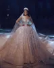 Ball Gown African Sheer Long Sleeves Princess Muslim Vintage Luxury Wedding Dresses Bridal Gowns 2019 Bling Long Train