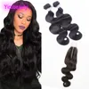 Cabelo virgem brasileiro onda corporal 2 pacotes com fechamento de renda 2x6 3 peças/lote extensões de cabelo humano com 6*2 fechamentos cabelo do bebê parte do meio