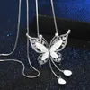 Femmes papillon forme cou pendentif filles chandails collier longue gland chaîne bijoux cadeau d'anniversaire