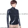 Veste noire sexy en latex avec fermeture éclair à l'avant, manteau en caoutchouc fétiche à manches longues, grande taille 0021