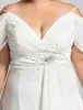 Top Selling Empire Plus Size Bridesmaid Dress A-Line Spaghetti Strap Sexy V-neck Floor Length Chiffon Formal Evening Dress with Short Sleeve