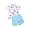 아기 여름 의류 유아 아기 소년 공식 양복 꽃 드레스 셔츠 + 반바지 바닥 복장 공 인쇄 2pcs 옷 1-6y1