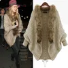 Women Faux Fur Collar Batwing Sleeve Loose Casual Warm Cardigan Shawl Sweater