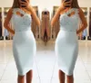 Discount One Shoulder Knee Length Cocktail Dresses 2019 Sheath Lace Appliques Spandex Bodice Sexy Women Party Gowns Beaded Short Prom Dress