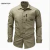 Nya herrar Slim Fit Dress Shirts Masculina Business Male Long Sleeves Army Casual Wid Down Neck Shirt Homme Size 3xl
