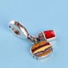 Ciondolo hamburger all'ingrosso per ciondolo ciondolo fai da te in argento sterling 925 con diamanti CZ con scatola originale