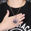 Personlig 18k guldpläterad bling bling diamant anpassad foto medaljong rotera hängsmycke halsband DIY smycken jul personliga gåvor