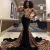 2020 Gold Sequined Prom Dresses V Neck South African Black Girls Mermaid Evening Gowns Plus Size Special Occasion Dress Custom Made