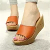 Dicke Sohle Damen Strand Hausschuhe Weibliche Hang mit hochhackigen Sandalen 2019 Sommer Plattform Schuhe Frauen Mode Echtes Leder Casual Slipp