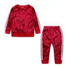 秋冬の子供ベルベットの服セット赤ちゃん女の子デザイナーカジュアルな服のアウトスーツの厚さのトップスパンツ2ピースHHA696