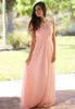 Long Blush Pink Lace Chiffon Bridesmaid Dresses Shyer Neck Lace Top Shipper Back Floor Lenight Maid of Honor Wedding Guest Dresses Hy166
