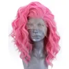 Moda 14-26 polegada Natural Ondulado Rosa Vermelha Onda Longa Perucas Misture Peruca Dianteira Do Laço Sintético Resistente Ao Calor Da Fibra Do Cabelo Partido Cosplay Peruca 10 cores