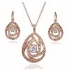 Classique 18K plaqué or Rose véritable autriche cristal pendentif colliers goutte boucle d'oreille mode femmes ensembles de bijoux