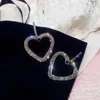 S925 Silver Full Diamond Bling Earring Heart Shape Exaggerated Personality Wild Drop Earrings for Women Party Wedding Lovers Gift Jewelry