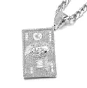 Dollars Franklin Head Pendentif Iced Out Shining Crystal Neckalce Charm Collier de Cuba Hommes Hip Hop Bijoux