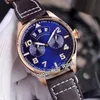 Nouveau Big Pilot Little Prince IW502703 Cadran bleu 7 jours de réserve de marche automatique Montre pour homme Boîtier en acier Bracelet en cuir marron Montres Hel3384