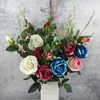 Konstgjord flanelette Rose Flower 3 Heads Fake Rose Blomma med löv Ordna bord Rose Bröllop Blommor Decor Party Accessory Flores