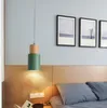 디자이너 북유럽 간단한 코드 나무 펜 던 트 램프 조명 LED 정지 램프 다채로운 알루미늄기구 주방 섬 바 호텔 홈 장식 E27