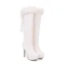 Rozmiar 32 do 43 z pudełkiem Piękne buty ślubne ślubne zimowe białe futrzane buty luksusowe kobiety kolanowe buty 334R