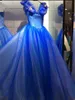 최신 로얄 블루 Cinderella Quinceanera Dresses 2019 나비 구슬 달콤한 16 PRIM 미인 데뷔 정식 이브닝 댄스 파티 가운 AL18