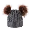 5 couleurs bébé tricoté chapeaux Double boule de fourrure Pom Pom bonnets torsion Crochet casquettes hiver chaud infantile enfants garçons filles casquette