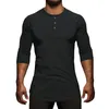 Herren Solid Three Quater T-Shirt Henley-Kragen Stilvolles Streetwear-T-Shirt Basic Fashion Swag T-Shirt Männliche Kleidung Tops T-Shirt Lose S-XL