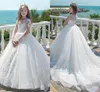 Long Sleeves Little Girl Ball Gown Formal Party Dresses Crwe Neck Sweep Train Flower Girl Dresses Kids Wedding Gowns Pageant Dress AL2898