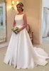 A-Linie-Brautkleid aus Satin mit U-Ausschnitt, rückenfrei, Kapellenschleppe, Brautkleider, Robe de Mariee, individuell