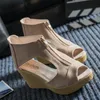Peep Toe Cunhas Sandália Plataforma Feminina Saltos Sandálias Gladiador Botas Encostas com Zíper Boca Sapatos de Peixe Mulheres Sandálias de Verão 2019