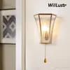 Modern Copper Wall Lamp Glass Sconce Hotel Restaurant Mall Lounge Bedside Aisle Staircase Foyer Balcony American Country Style Lighting