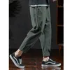 Autumn Cotoon Linen Pants Men Cargo Joggers Casual Sweatpants Techwear Ankle Length Track Trousers