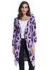 Estampa de leopardo longo cardigans roupas de inverno mulheres ponto aberto outono bolsos magros casuais camisola de malha casaco Cardigan