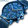 Mens Sport Watches Crrju Top Brand Luxury Quartz Full Steel Male Clock Military Camping Waterproof Chronograph Relogio Masculino