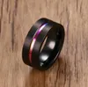 6-13 8mm svart titanring för män Kvinnor Bröllopsband Trendiga Rainbow Groove Ringar Smycken USA Storlek