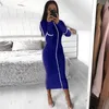 Fashion- Abito da donna aderente a maniche lunghe Party Night Patchwork Bodycon One Piece Abiti lunghi Office Lady Work Sheath Maxi Dress