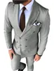 Podwójna Breasted Blue / Beige / Wine / Gray / Red Groom Tuxedos Peak Lapel Mężczyźni Garnitury 2 Sztuki Wedding / Prom / Dinner Blazer (Kurtka + Spodnie + Krawat) W914