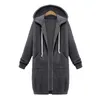 Laamei 2019 Höst Vinter Casual Women Long Hoodies Sweatshirt Coat Zip Up YtterWear Hooded Jacket Plus Size Outwear Topps