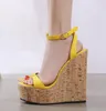 Kvinnor Designer Sandaler Slider Gult Träkorn Platform Wedge High Heel Sandals Storlek 35 till 40